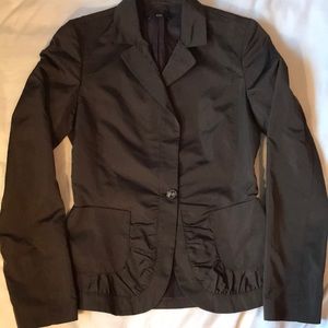 - Boss brown poly/silk fitted single button blazer w gathered details EUC
